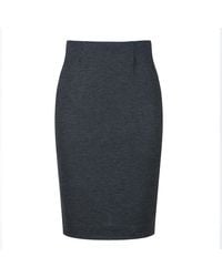 Conquista - Charcoal Ribbed Pencil Midi Skirt – Subtle Stripe, Elastic Fit, Back Slit - Lyst
