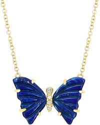 KAMARIA - Lapis Butterfly Necklace With Diamonds & Prongs - Lyst