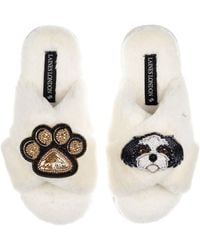 Laines London - Neutrals Classic Laines Slippers With Paw & & Shih Tzu Brooches - Lyst