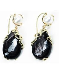 Addicted - Calipso Bronze Earrings With Majorca Pearls & Obsidian - Lyst