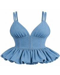 Ofuure - Light Denim Adele Peplum Top - Lyst
