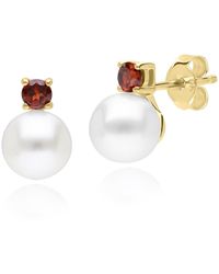 Gemondo - Modern Pearl & Garnet Stud Earrings In Yellow Gold - Lyst