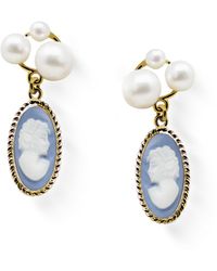 Vintouch Italy - Lilith Sky Cameo Stud Earrings With Pearls - Lyst