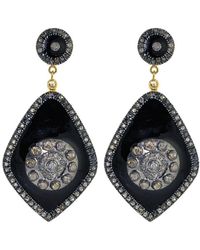 Artisan - Diamond 14k Solid Gold Dangle Earrings 925 Sterling Silver Enamel Jewelry - Lyst