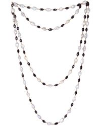 Artisan - Natural Pearl Black Diamond Beads 18k Solid Gold Long Chain Necklace Jewelry - Lyst