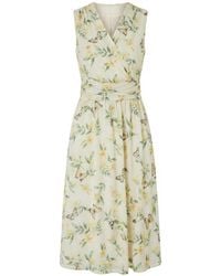 Yumi' - Floral Print Mesh Stretch Midi Dress With Pockets - Lyst