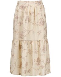 Conquista - Neutrals Ecru Embroidered Floral Midi Skirt - Lyst