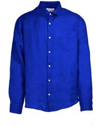 Haris Cotton - Long Sleeved Front Pocket Linen Shirt Sapphire - Lyst