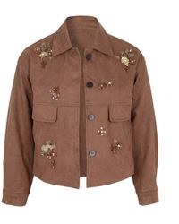 Modenaire - Floral Embellished Suede Effect Jacket - Lyst