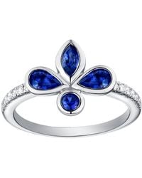 Artisan - Bezel Set Blue Sapphire & White Diamond 18k White Gold Designer Band Ring - Lyst