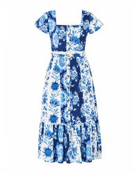 Yumi' - Floral Viscose Midi Shirt Dress With Matching Belt - Lyst