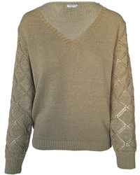 Haris Cotton - Knit Sweater With Embroidered Sleeves Sage - Lyst