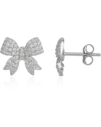 Spero London - Bowtie Sterling Silver Zirconia Stud Earring - Lyst