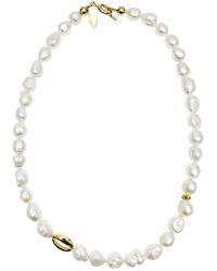 Farra - Irregular Freshwater Pearls With Gold Shell Charm Necklace - Lyst