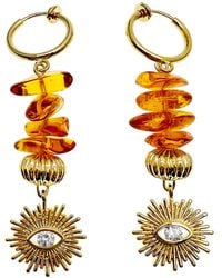 Farra - Natural Amber With Evil Eye Dangle Clip-On Earrings - Lyst