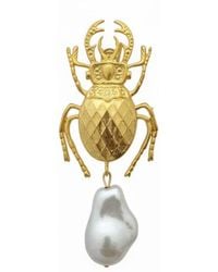 Silver & Elegant Co. - Beetle Pearl Thick Plated Bronze Brooch - Lyst