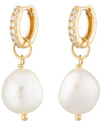 Scream Pretty - Sparkle Huggie Earrings With Baroque Pearls - Lyst