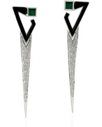 Artisan - Emerald & Onyx With Pave Diamond Geometric Dangle Earrings In 18k White Gold - Lyst
