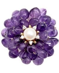 Farra - Flower Shaped Amethyst With Freshwater Pearl Brooch - Lyst