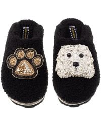 Laines London - Teddy Towelling Closed Toe Slippers With Queenie The Bichon Frise & Paw Brooch - Lyst