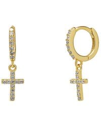 Spero London - Sterling Huggie Pave Cross Drop Earring - Lyst