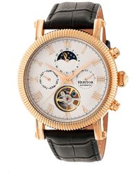Heritor - Winston Semi-skeleton Leather-band Watch With Day And Date - Lyst