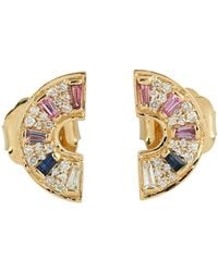 Artisan - Sapphire, Topaz, Rhodolite And Diamond Half Moon Stud Earrings - Lyst