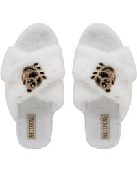 Rettrose - Neutrals Ember Cream Luxury Plush Diamanté Embellished Handmade Slipper - Lyst