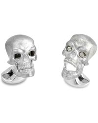 Deakin & Francis Sterling Silver Skull Cufflinks With Diamond Eyes - Metallic