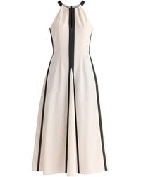 Paisie - Neutrals Contrast Details Halterneck Midi Dress - Lyst