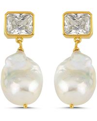 LINYA JEWELLERY - Crystal Stone Baroque Pearl Dangle Earrings - Lyst