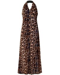 Sour Figs - Neutrals Button-Front Halterneck Leopard Velvet Maxi Dress - Lyst