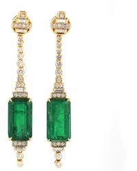 Artisan - Yellow Gold Natural Emerald Dangle Earrings Handmade Jewelry - Lyst