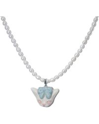 H2 Studio - Angry Puss Light Jade Bow Tie Freshwater Pearl Necklace - Lyst