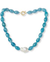 Pearls of the Orient Online - Clara Chunky Faceted Aquamarine Necklace With Central Cultured Freshwater Pearl - Lyst