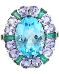 Artisan - Topaz, Emerald, Tanzanite & Diamond Halo Ring - Lyst