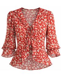 Rose & Nancy - Philippa Floral Print Ruffle Blouse - Lyst