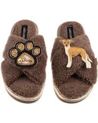 Laines London - Neutrals Boucle Slippers With Paw & Fawn & Italian Greyhound Brooches - Lyst