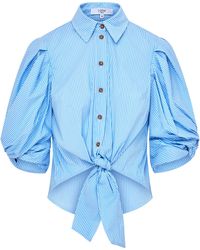 Loom London - Ellery Knot Sleeve Tie Front Shirt Blue & White Pin Stripe - Lyst
