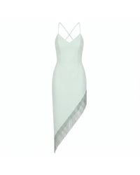 Nomi Fame - Ondine Soft Mint Dress With Asymmetric Skirt And Beaded Fringes - Lyst