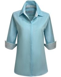 Perlavera - Sam Solid Hidden Placket Three Quarter Sleeve Slim Fit Cotton Oxford Shirt - Lyst