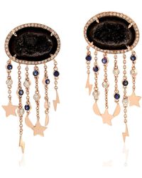 Artisan - 18k Rose Gold With Diamond Geode & Blue Sapphire Dangle Earrings - Lyst