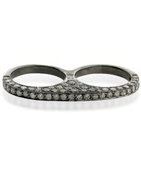 Artisan Natural Pave Diamond Two Finger Ring 925 Sterling Silver Handmade Jewellery - Metallic