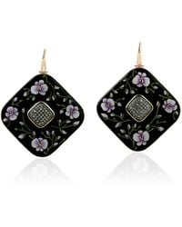 Artisan - 18K, Bakelite, Enamel & Diamond Floral Drop Earrings - Lyst