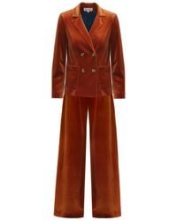Julia Allert - Retro Co-Ord Set – Jacket & Wide-Leg Trousers Rust Velvet - Lyst