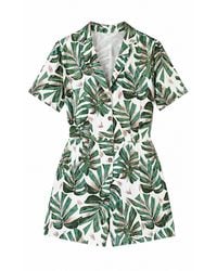 Yumi' - Viscose Leaf Print Retro Playsuit - Lyst