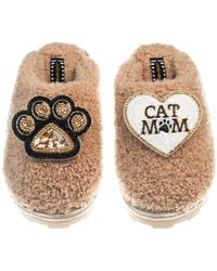 Laines London - Teddy Closed Toe Slippers With Paw & Cat Mum Mom Brooches - Lyst