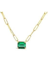 Lutiro - Paperclip Chain With Colored Stone Emerald - Lyst