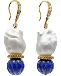 Farra - Classic Baroque Pearls With Pumpkin-Shaped Lapis Earrings - Lyst