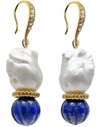 Farra - Classic Baroque Pearls With Pumpkin-shaped Lapis Earrings - Lyst